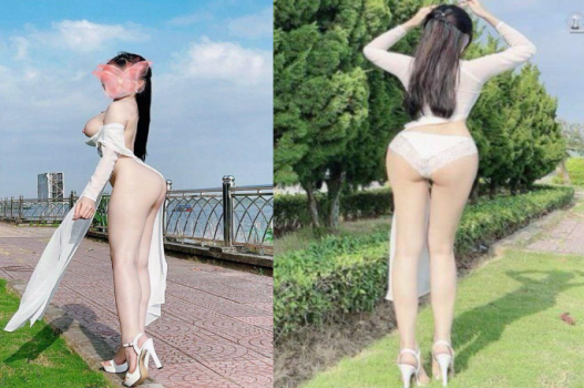 Clip sex áo dài vén váy lộ hàng bên bờ sông